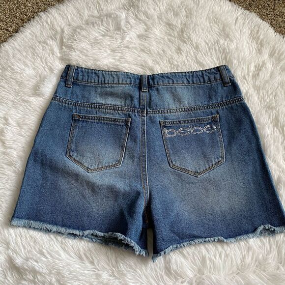 Bebe Girls Jean Shorts Snap Fly Distressed Size 16 NEW Raw Hem - Picture 2 of 8
